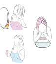 Women take care of themselves, cosmetics, wash, wash their heads. vector illustration.